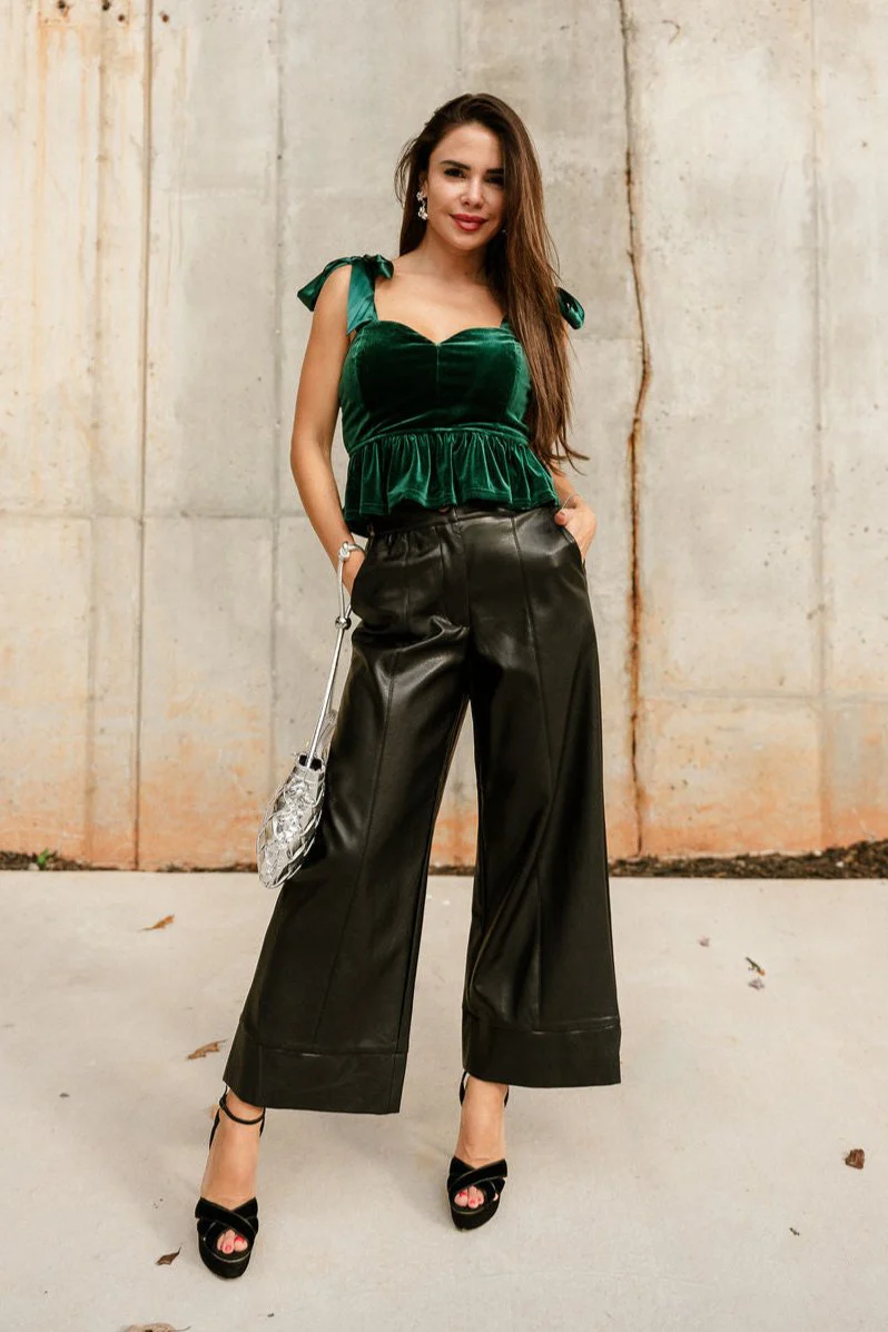 Calista Green Velvet Bow Strap Top - Image 8