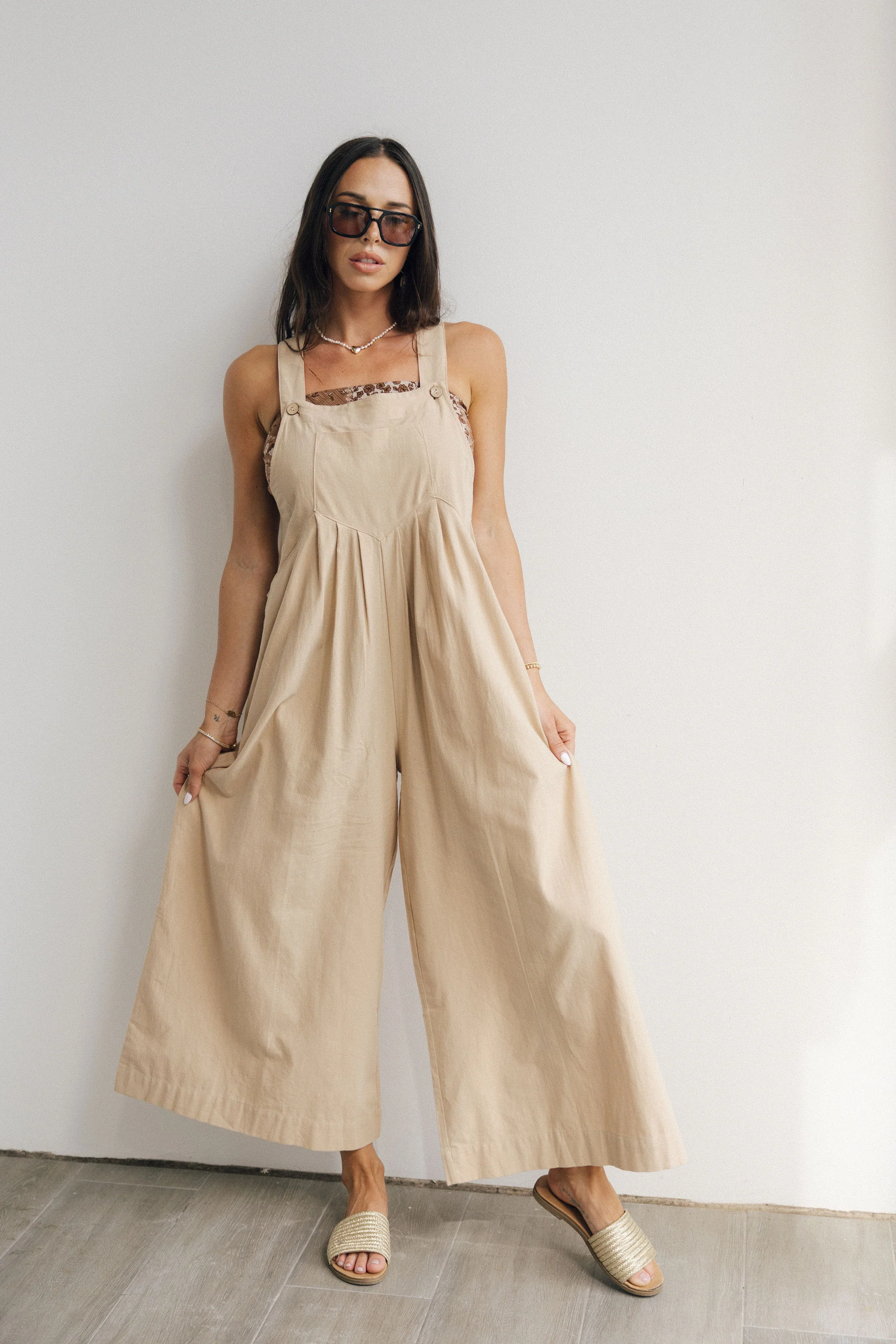 Calista Tan Wide Leg Jumpsuit - Image 2