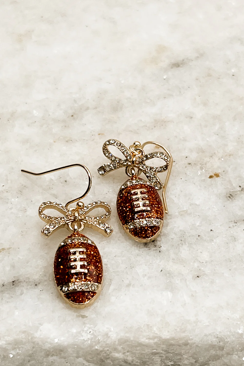 Callie Brown Rhinestone Football Earrings - Image 2
