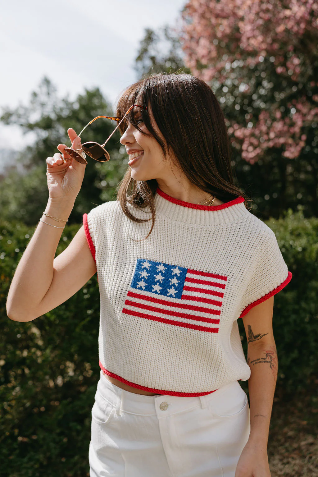 Callista Cream American Flag Knit Tank