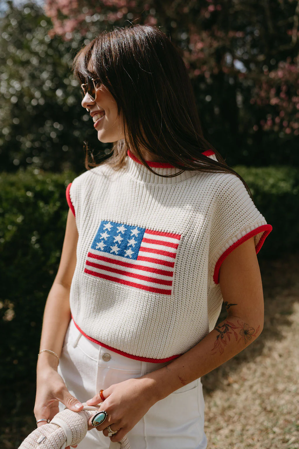 Callista Cream American Flag Knit Tank - Image 2