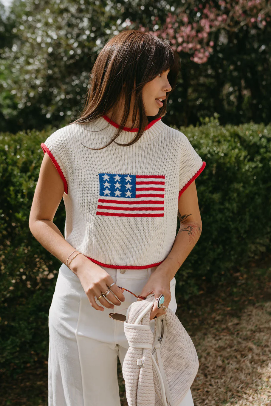 Callista Cream American Flag Knit Tank - Image 4