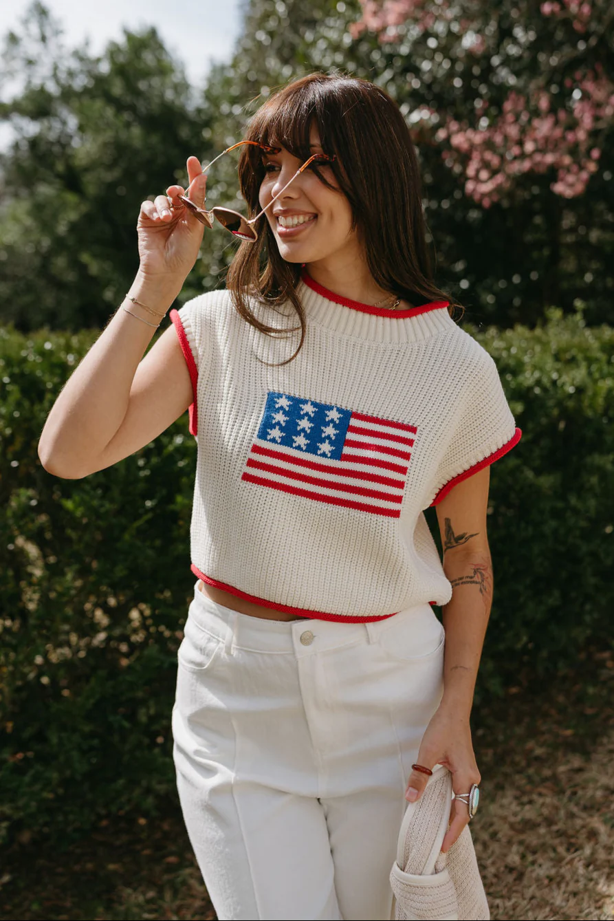 Callista Cream American Flag Knit Tank - Image 5