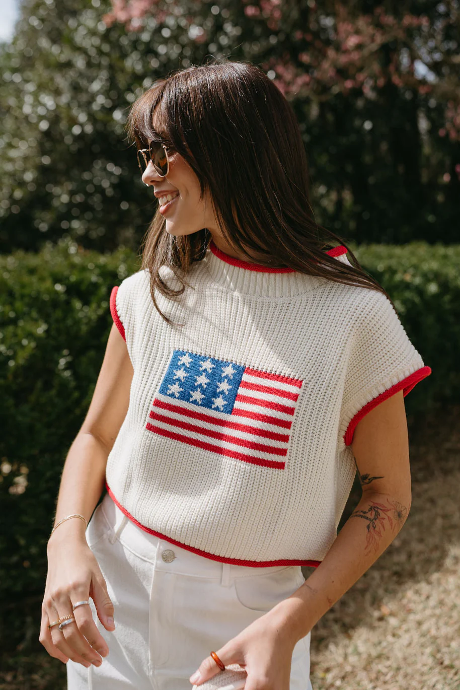 Callista Cream American Flag Knit Tank - Image 6