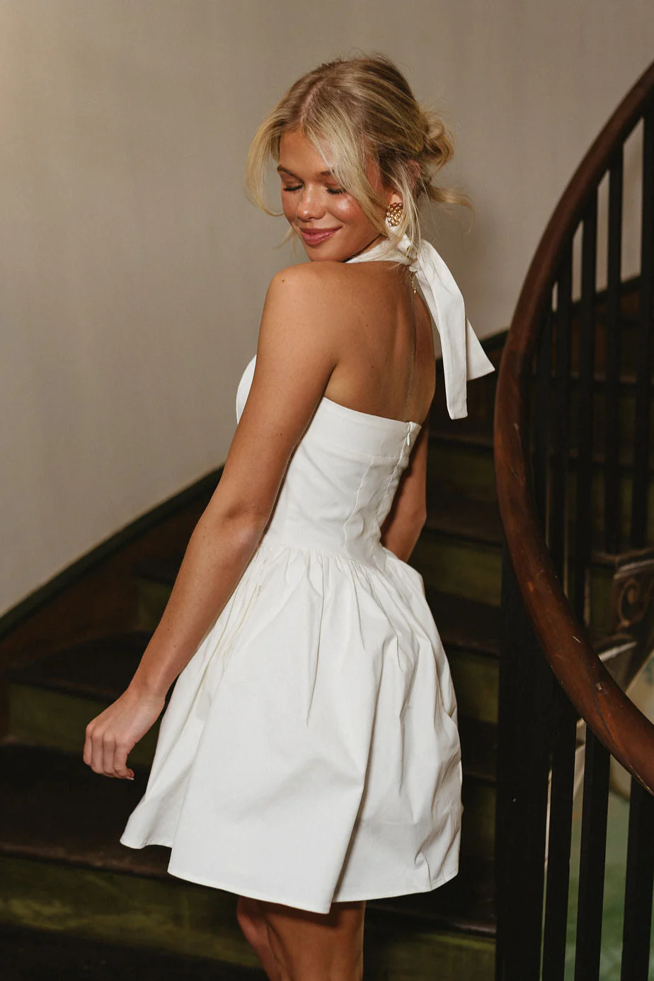 Callista White Halter Neckline Mini Dress - Image 10