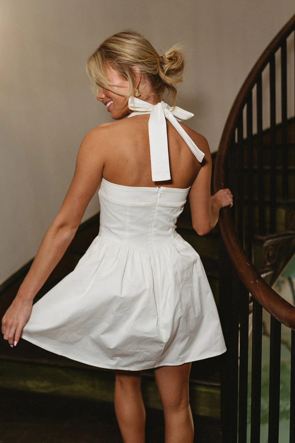 Callista White Halter Neckline Mini Dress - Image 4