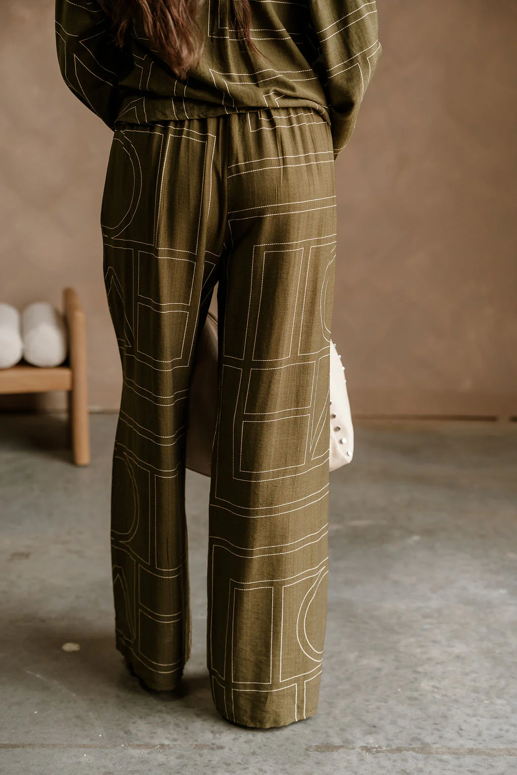 Calyn Olive & Cream Printed Wide Leg Pants - Image 5