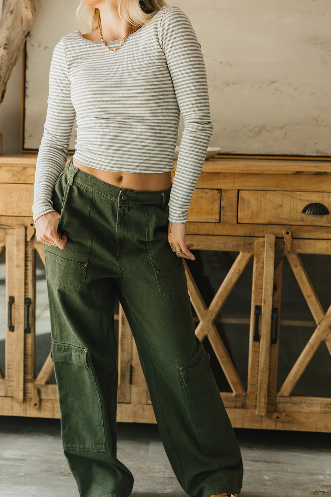 Calyra Olive Denim Cargo Pants - Image 4