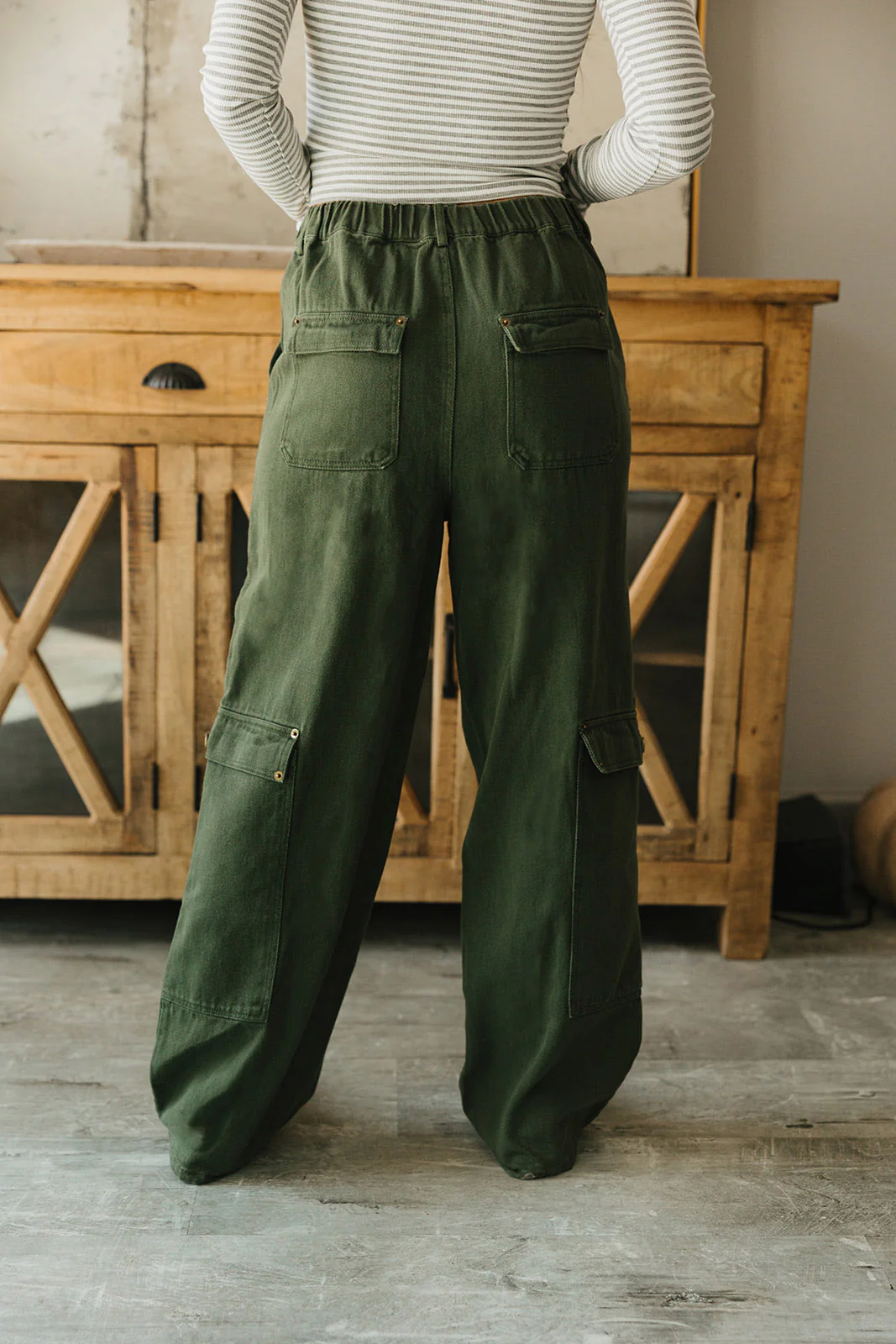 Calyra Olive Denim Cargo Pants - Image 6