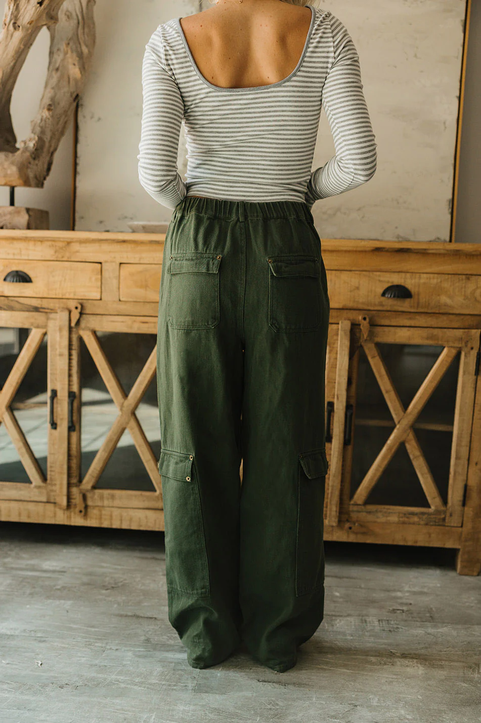 Calyra Olive Denim Cargo Pants - Image 7