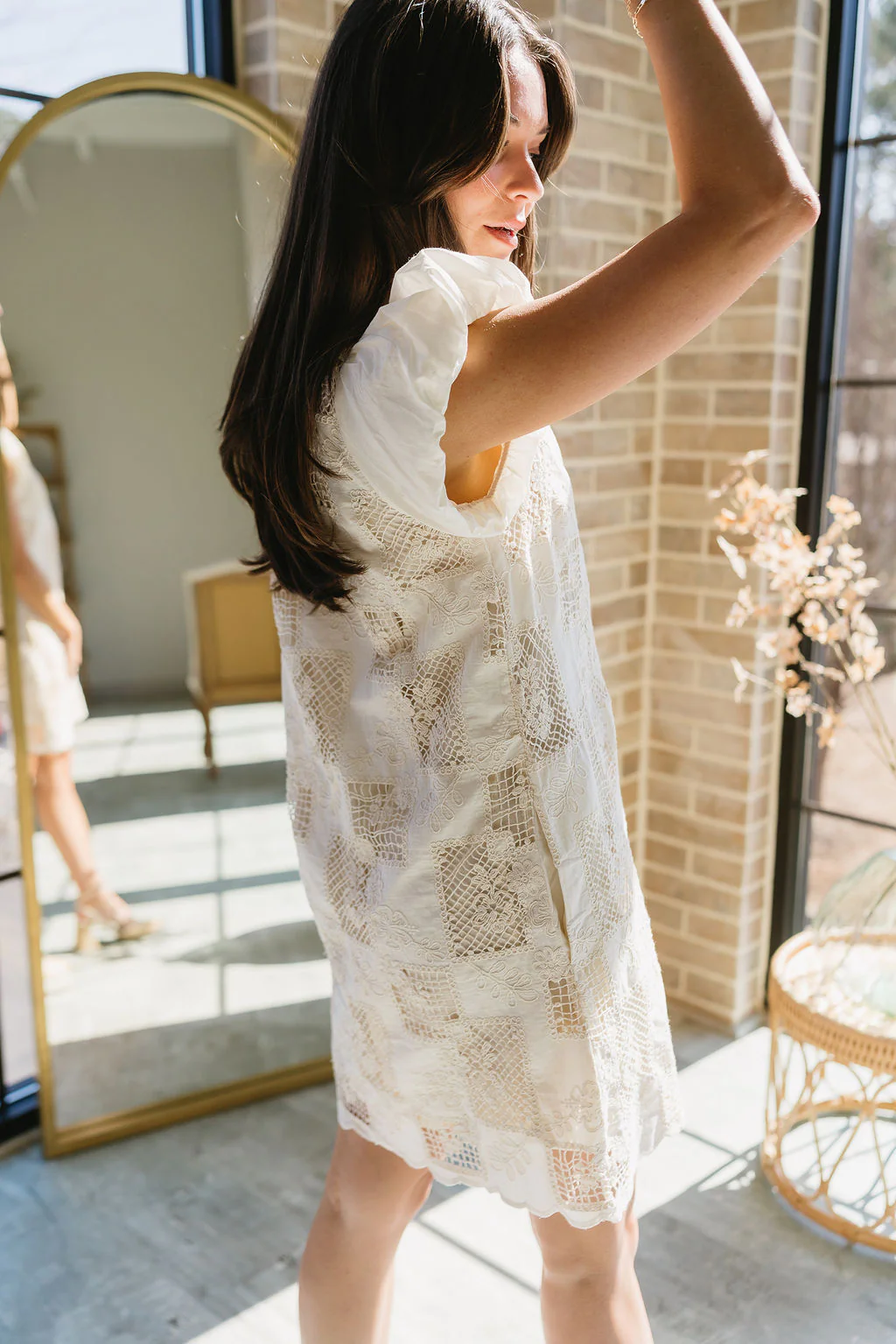 Camden Natural Crochet Floral Mini Dress - Image 6