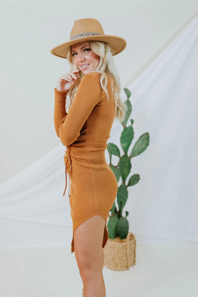 Slipped Away Mini Dress in Camel - Image 4