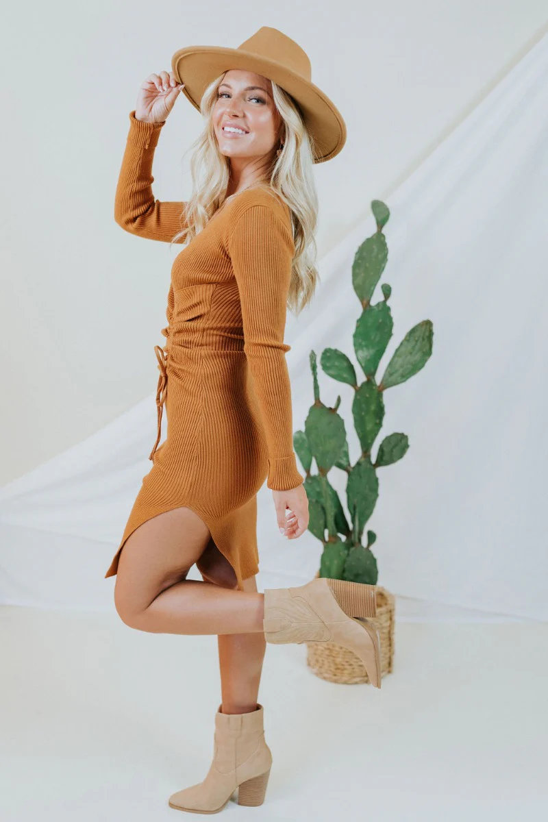Slipped Away Mini Dress in Camel - Image 5