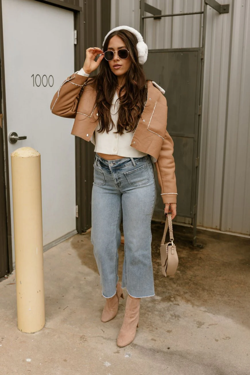 Cameron Tan Faux Leather & Sherpa Jacket - Image 2