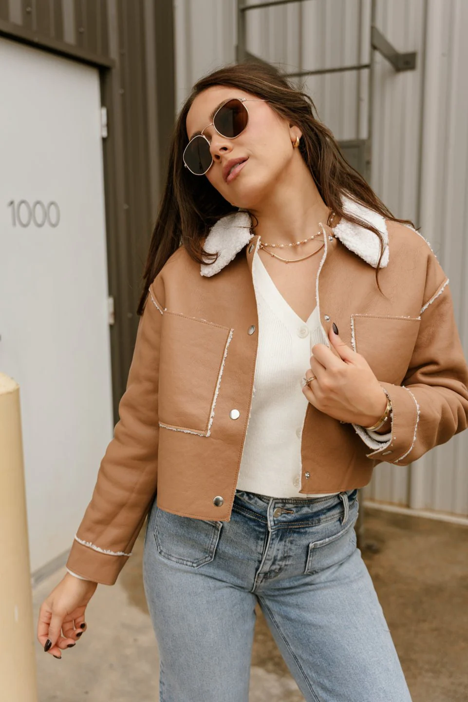 Cameron Tan Faux Leather & Sherpa Jacket - Image 3