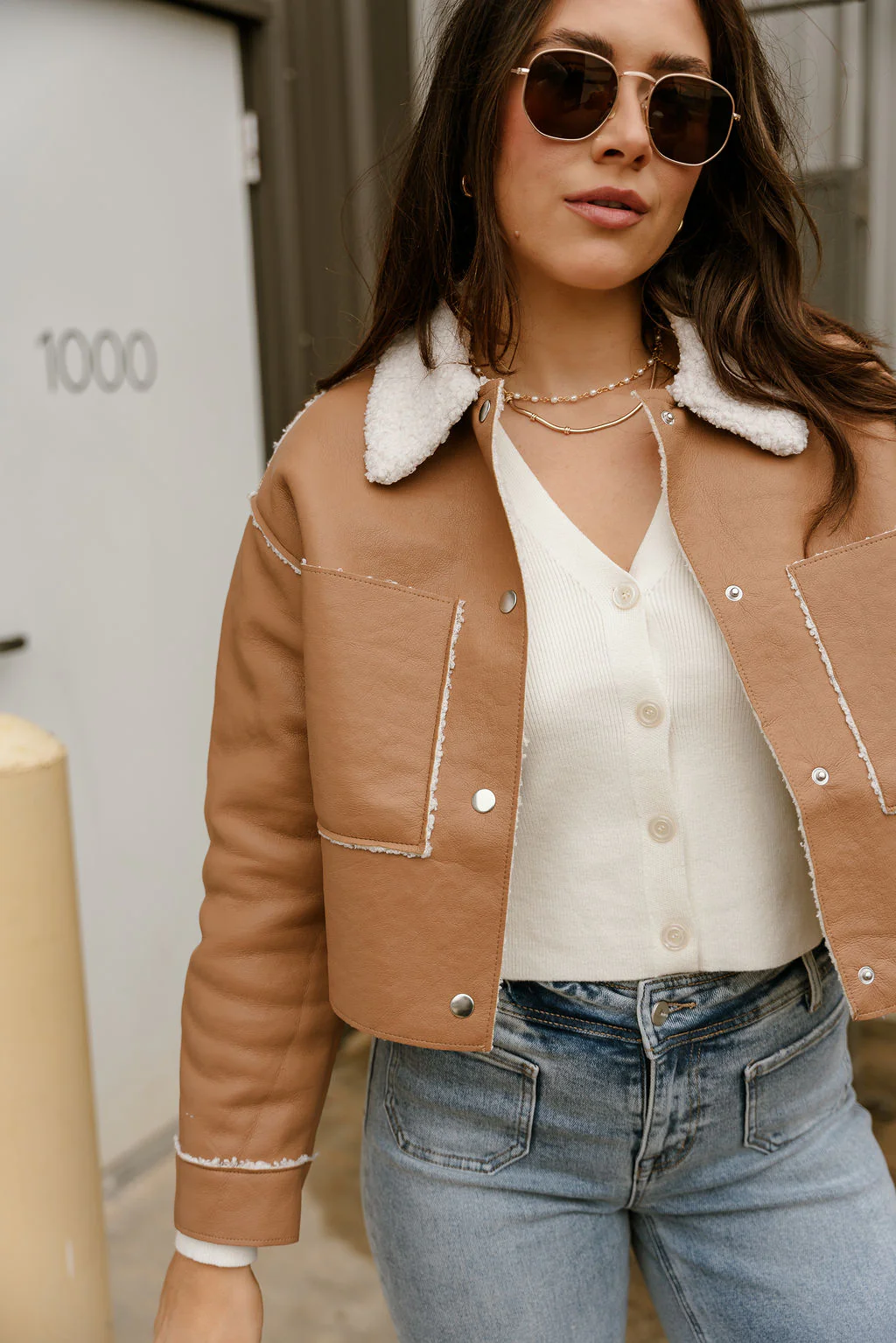 Cameron Tan Faux Leather & Sherpa Jacket - Image 4