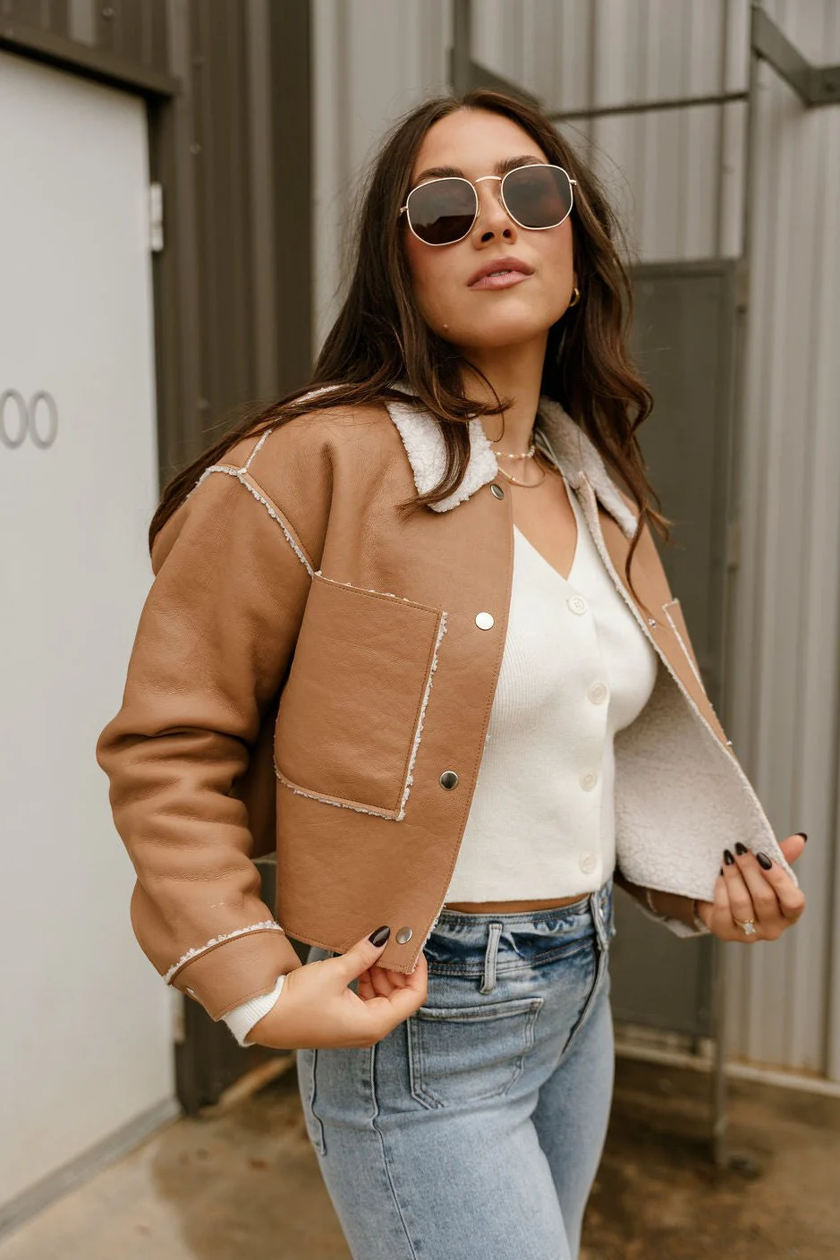 Cameron Tan Faux Leather & Sherpa Jacket - Image 5