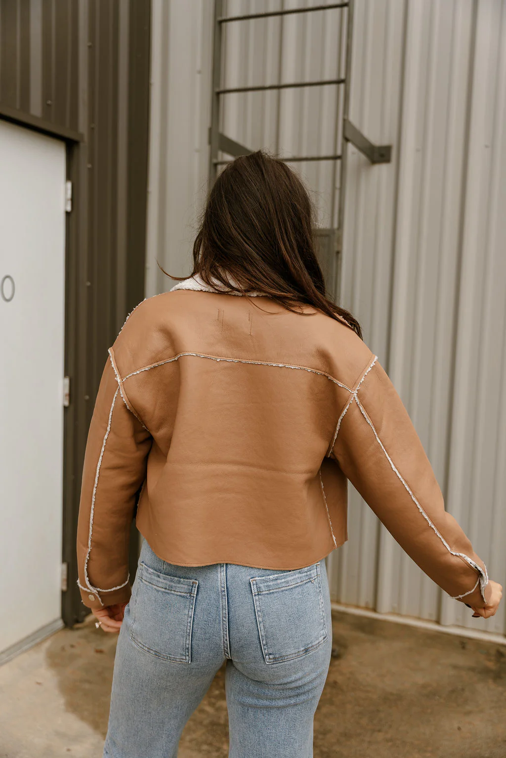 Cameron Tan Faux Leather & Sherpa Jacket - Image 7