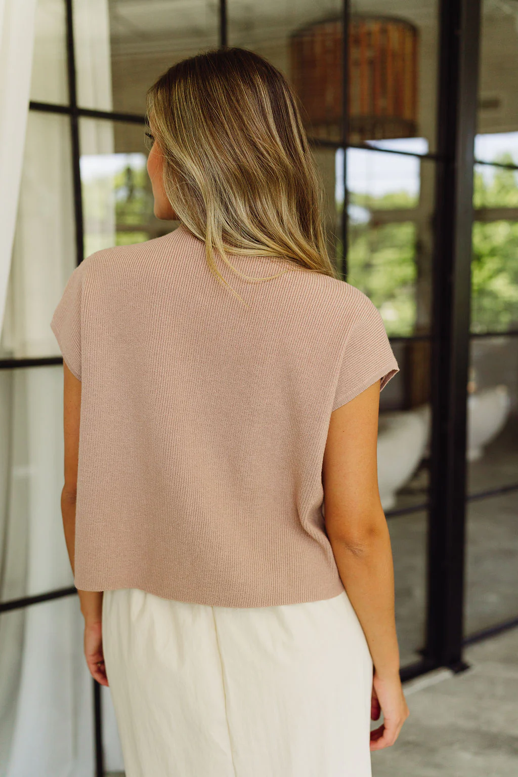 Cameron Taupe Mock Neck Pocket Sweater - Image 6