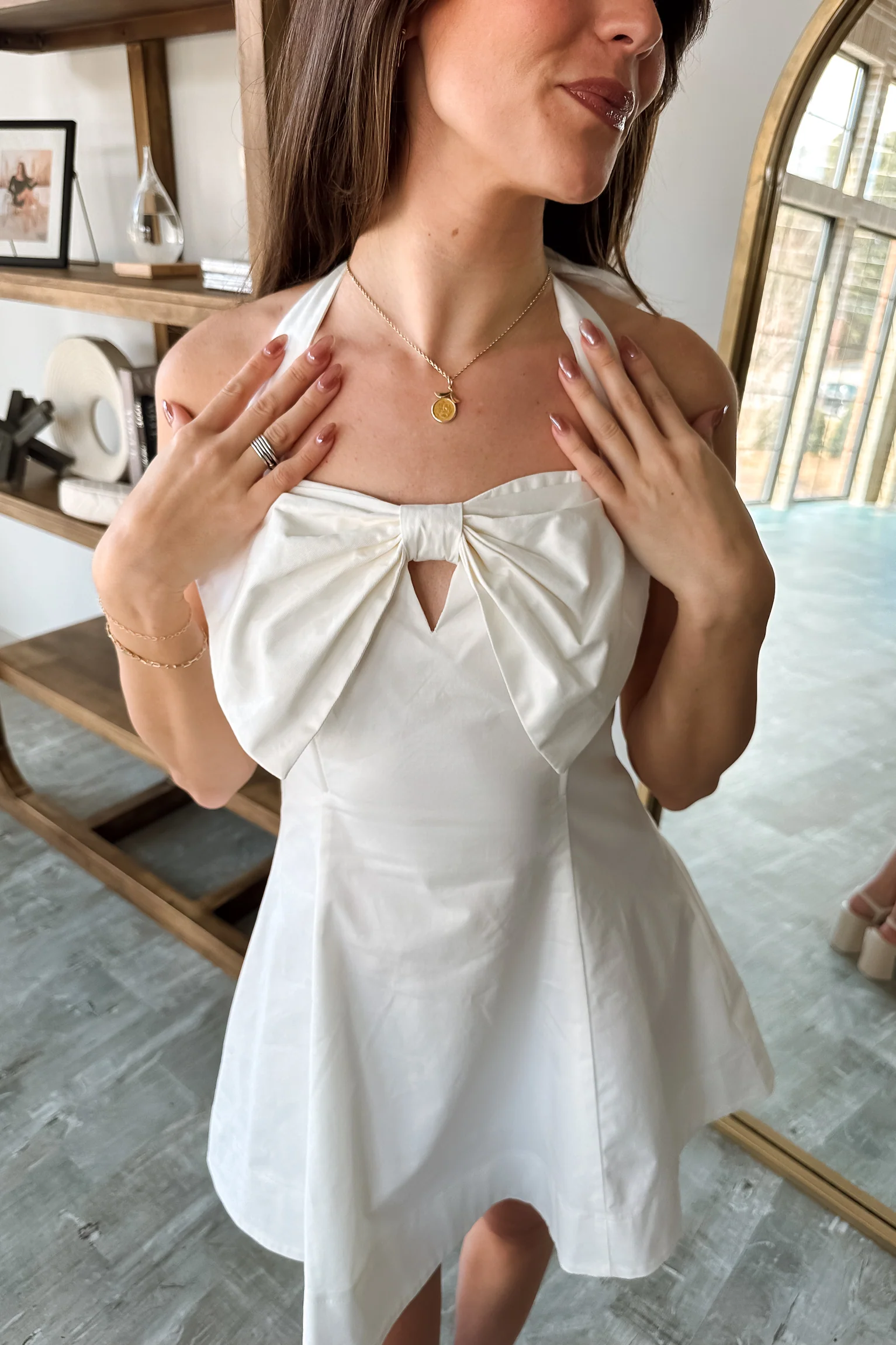 Cameron White Bow Halter Mini Dress - Image 3