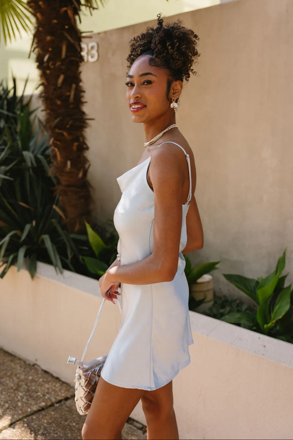 Camila Baby Blue Satin Mini Dress - Image 2