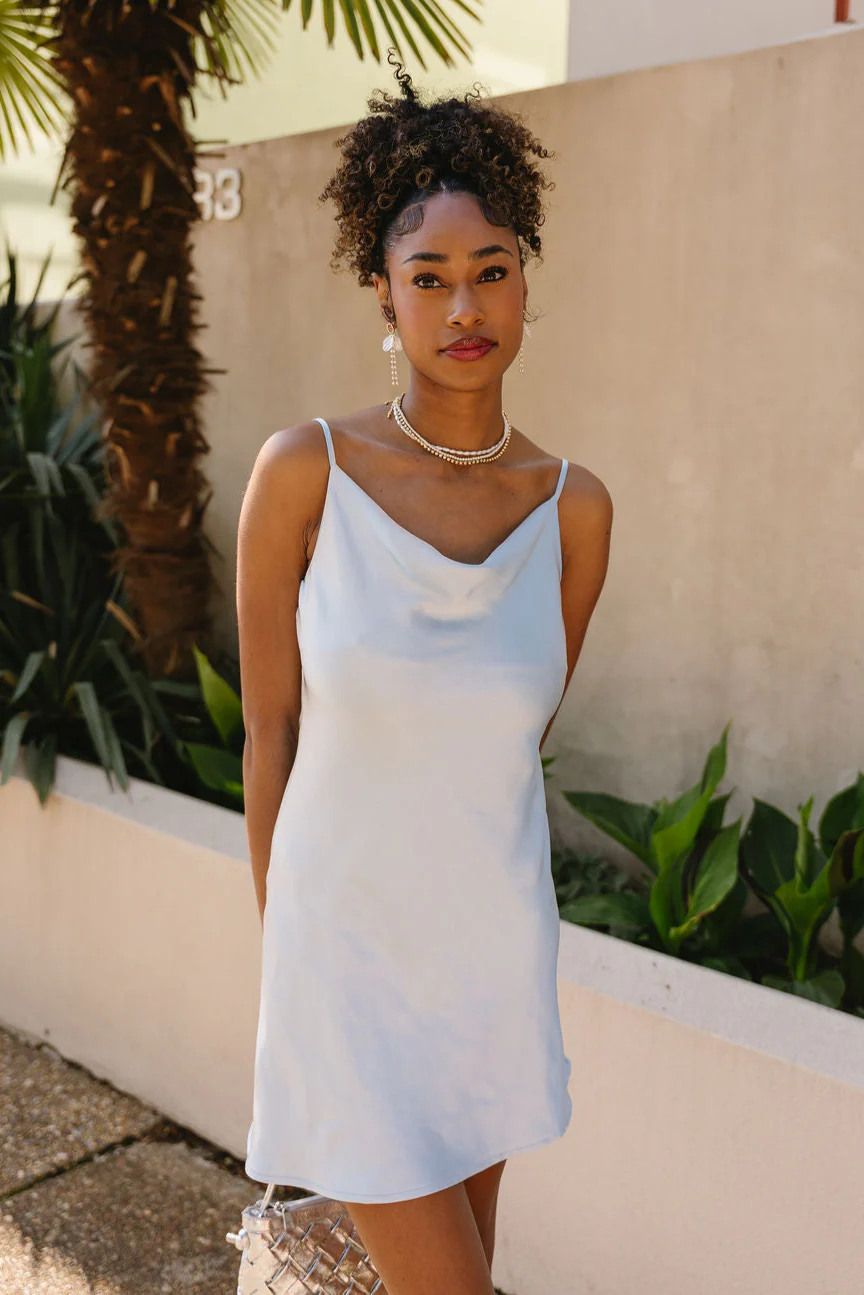 Camila Baby Blue Satin Mini Dress - Image 3