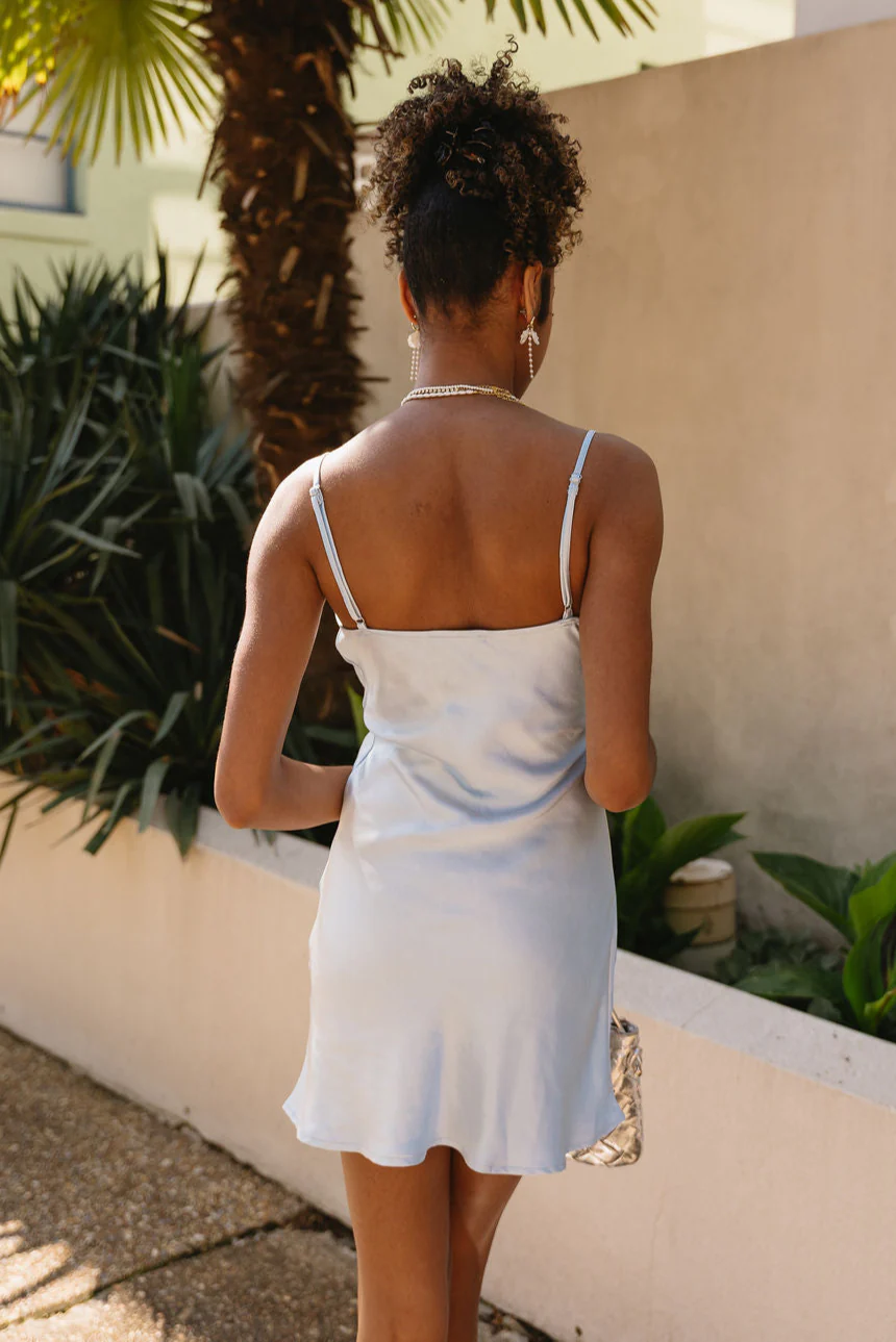 Camila Baby Blue Satin Mini Dress - Image 4