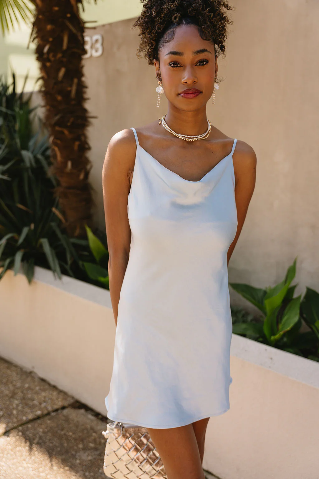 Camila Baby Blue Satin Mini Dress - Image 6