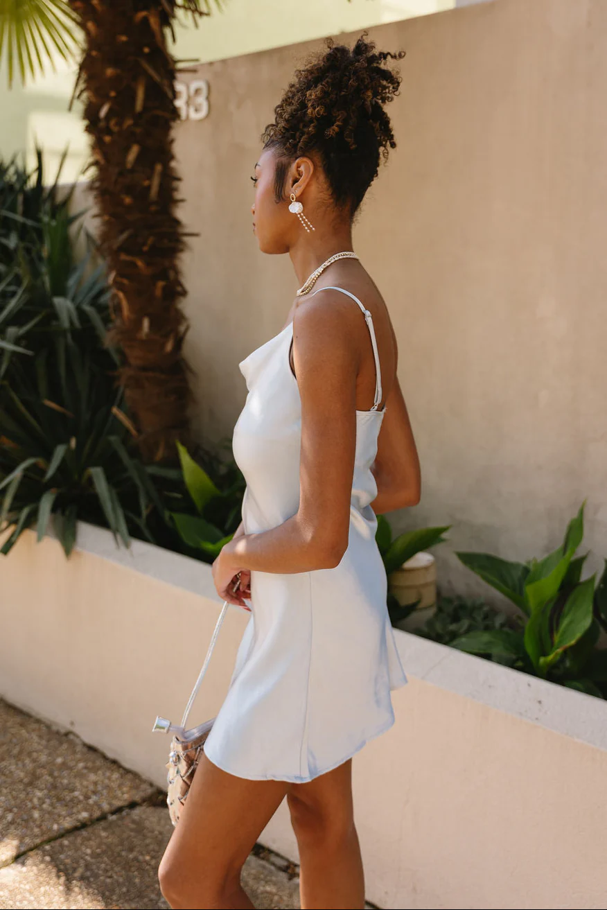 Camila Baby Blue Satin Mini Dress - Image 7