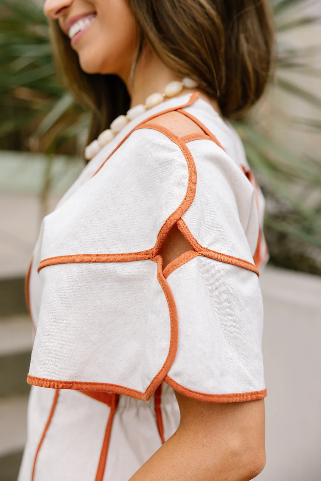 Camila Natural & Rust Scallop Mini Dress - Image 10