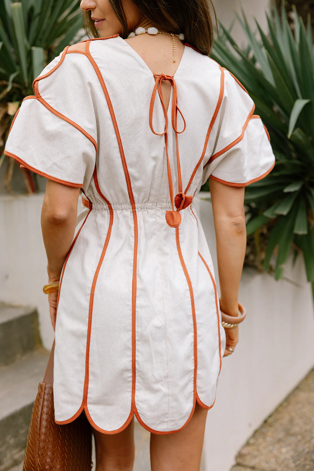 Camila Natural & Rust Scallop Mini Dress - Image 11