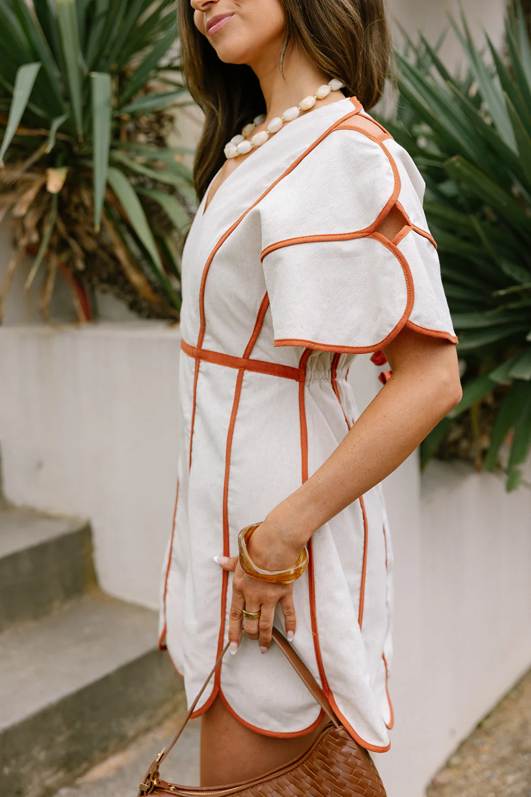 Camila Natural & Rust Scallop Mini Dress - Image 2