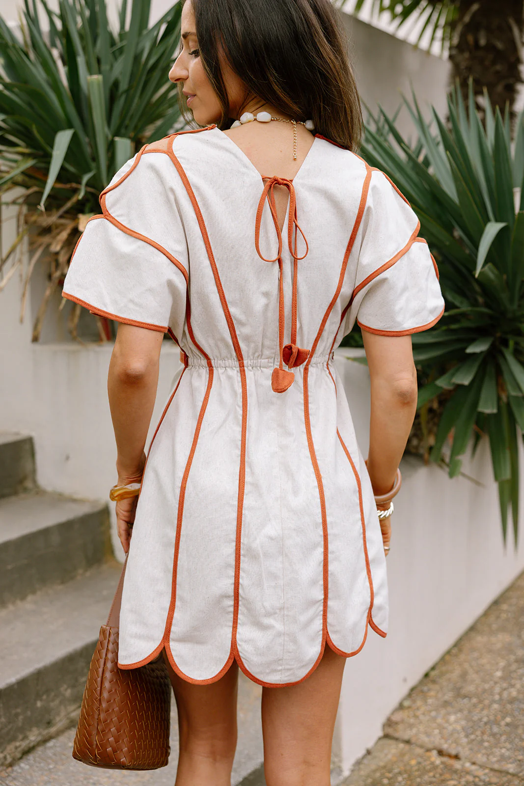 Camila Natural & Rust Scallop Mini Dress - Image 4