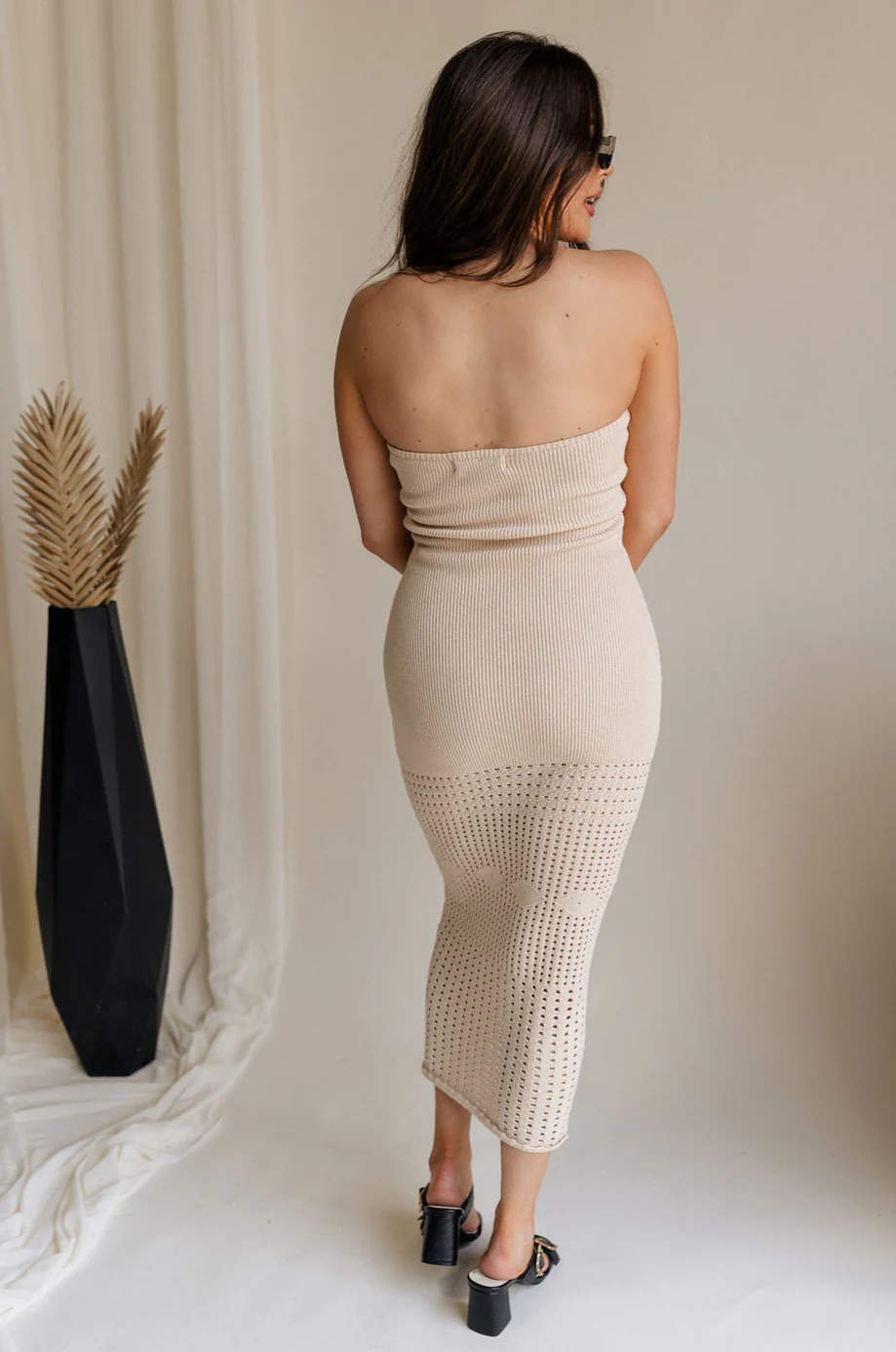 Camila Oat Strapless Knit Midi Dress - Image 4
