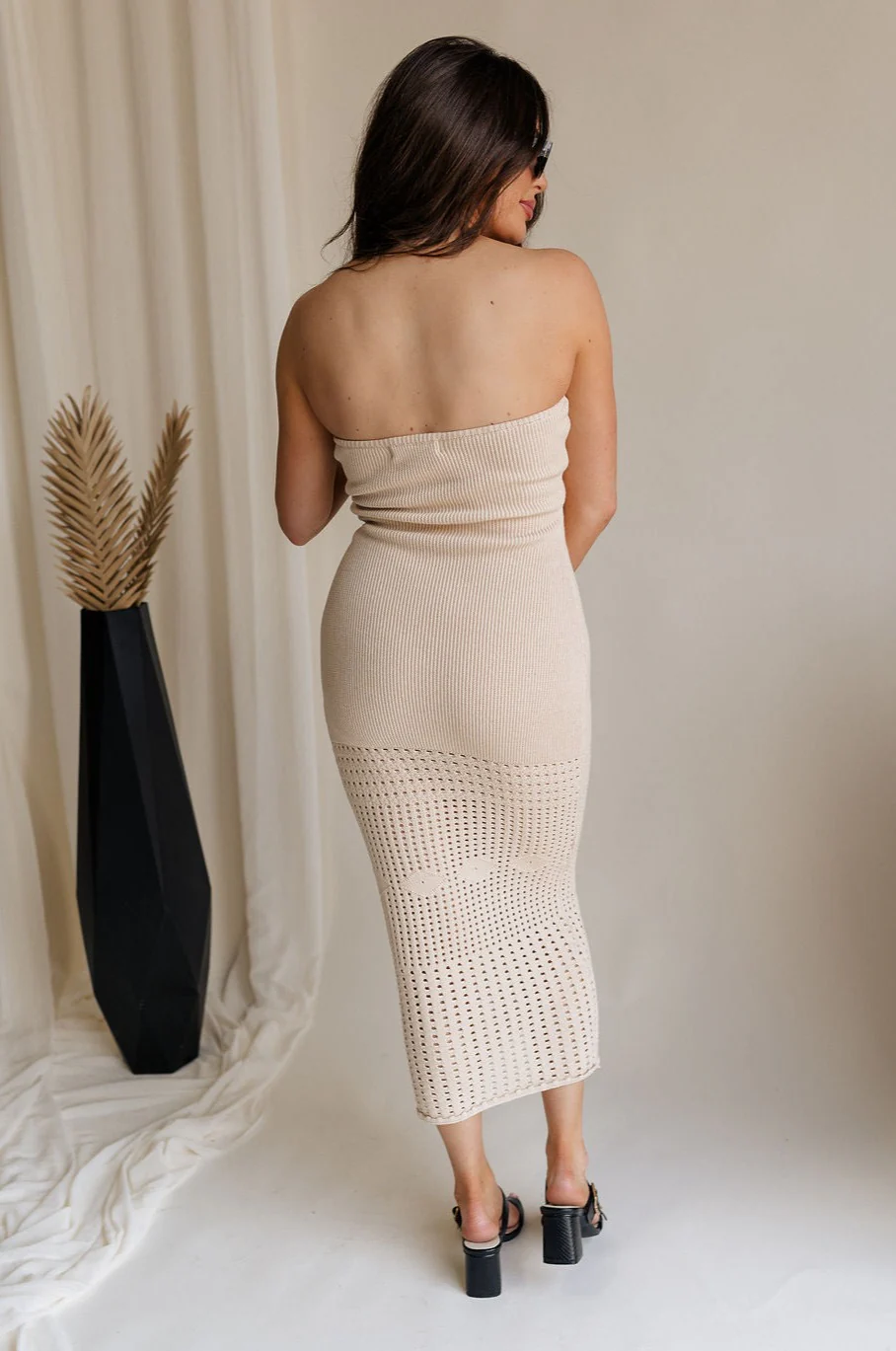 Camila Oat Strapless Knit Midi Dress - Image 8