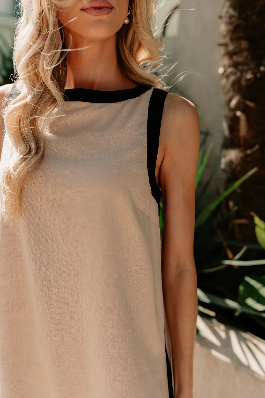 Camila Oatmeal & Black Sleeveless Mini Dress - Image 4