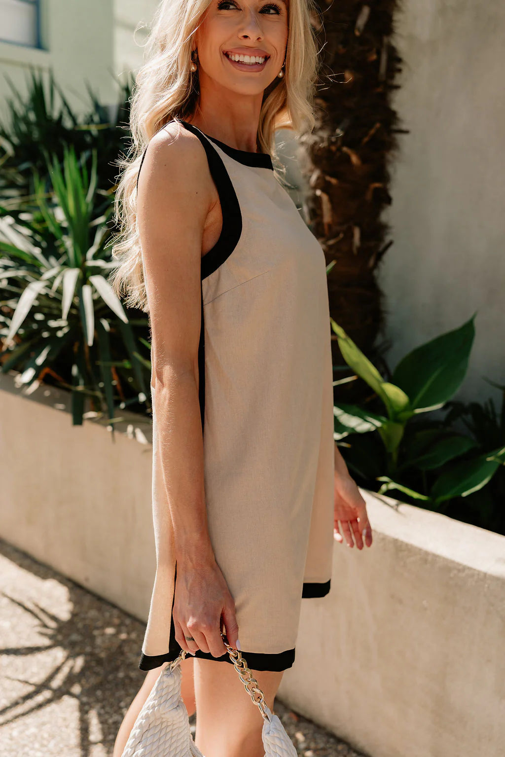 Camila Oatmeal & Black Sleeveless Mini Dress - Image 7