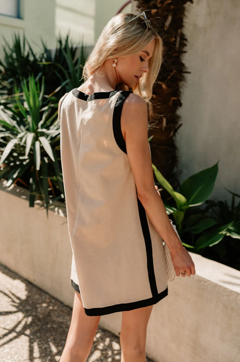 Camila Oatmeal & Black Sleeveless Mini Dress - Image 8