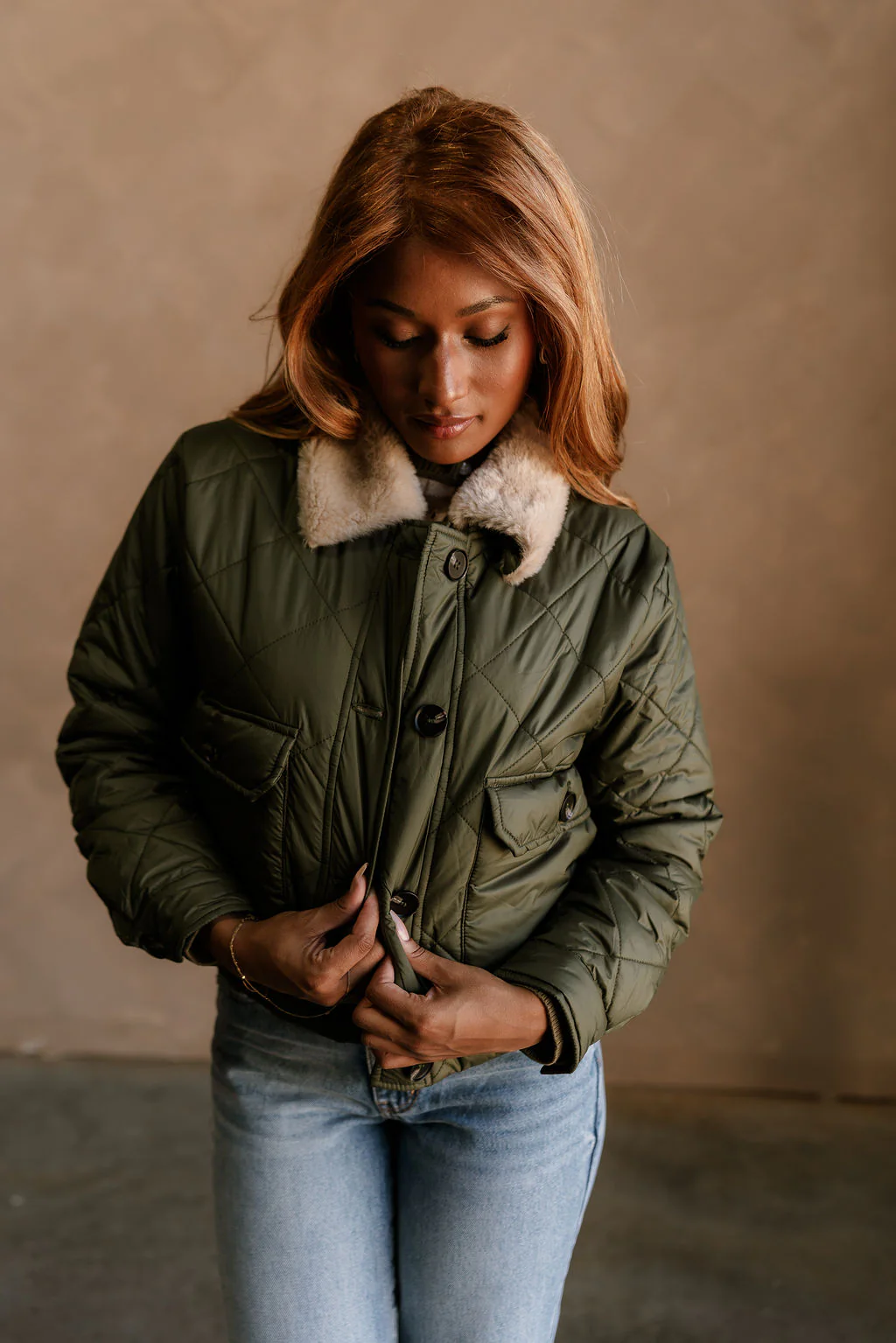 Camila Olive Puffer & Beige Fur Jacket - Image 5