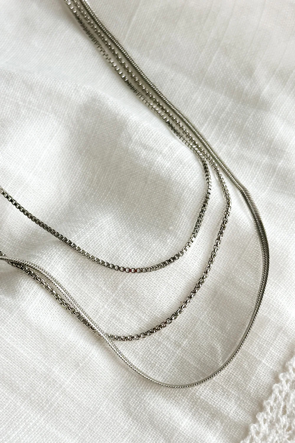 Camila Silver Triple Layered Chain Necklace - Image 2