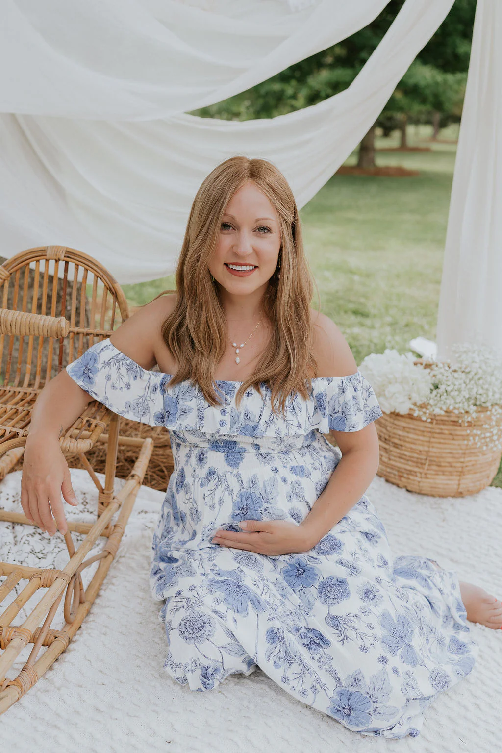 Camila White & Blue Floral Ruffle Maxi Dress - Image 5
