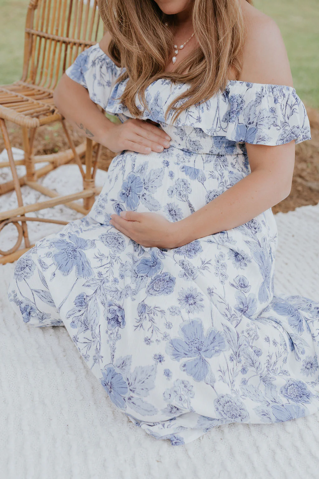 Camila White & Blue Floral Ruffle Maxi Dress - Image 6
