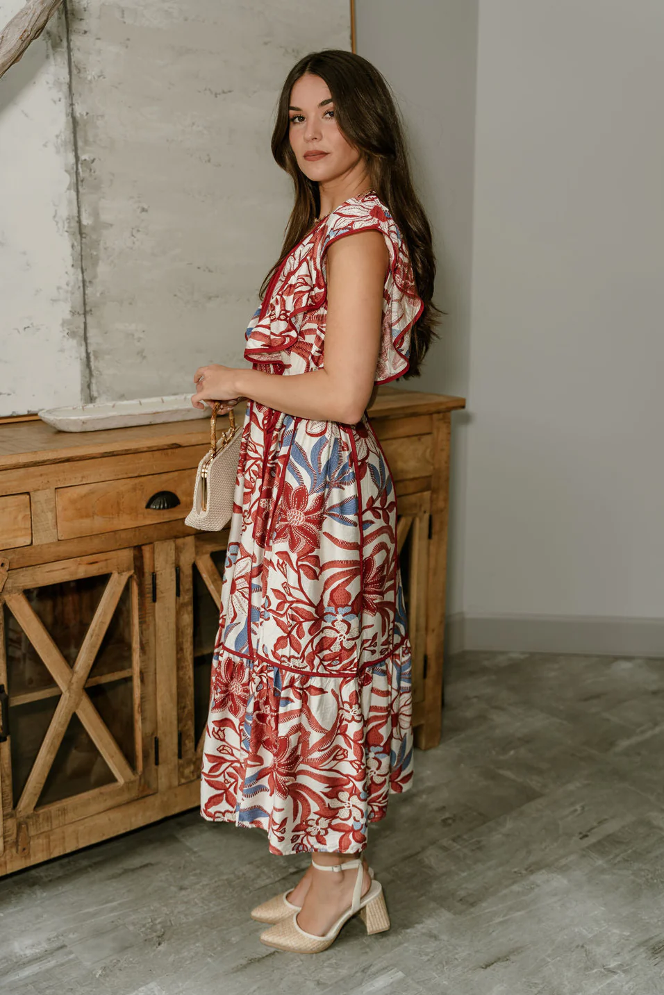Camilla Multi Floral Ruffle Midi Dress - Image 7