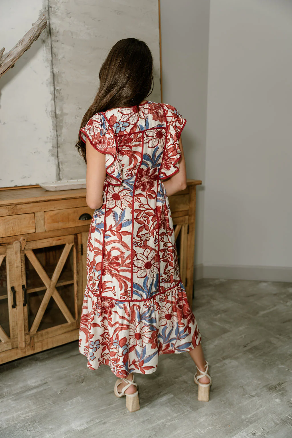 Camilla Multi Floral Ruffle Midi Dress - Image 8
