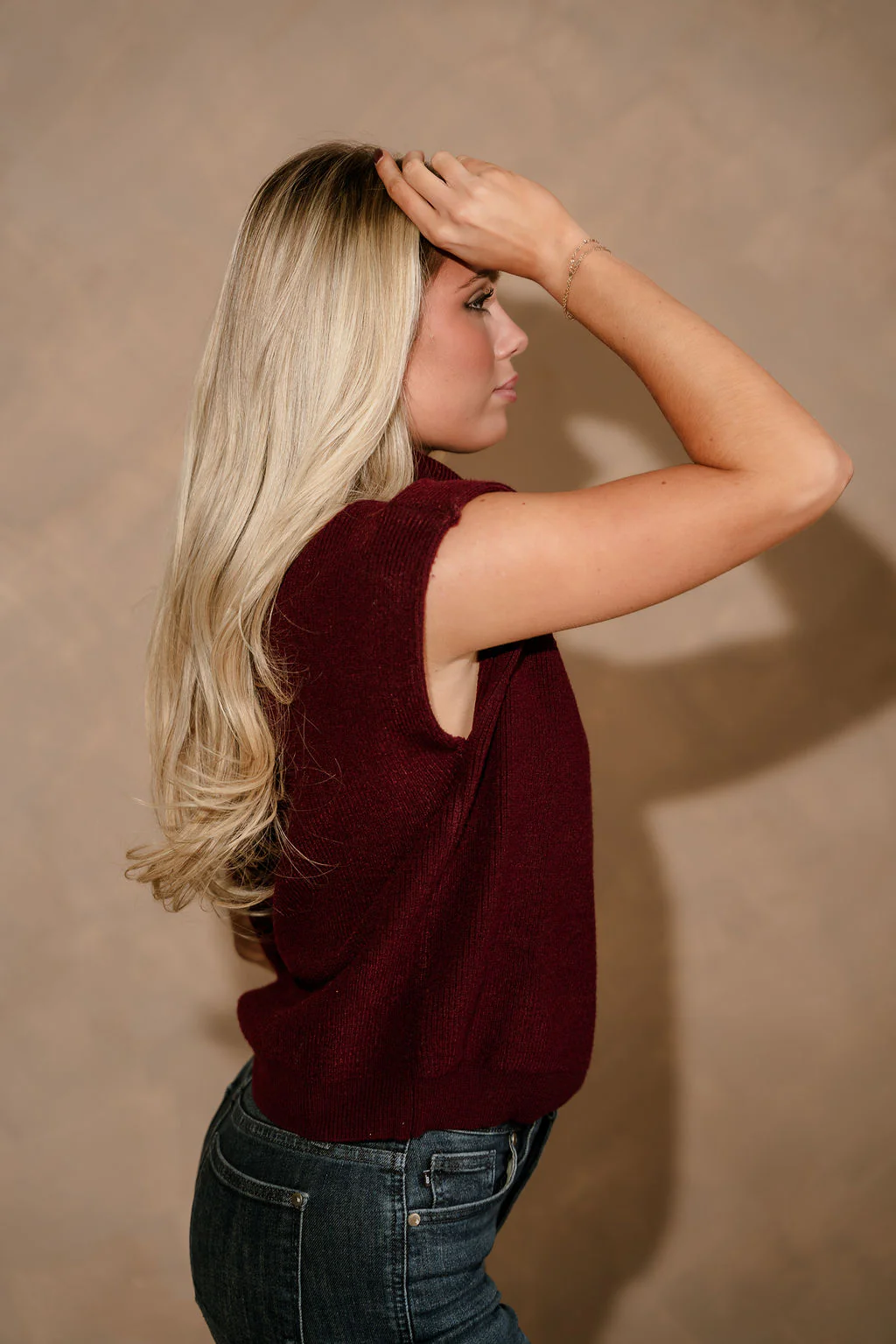 Camille Burgundy Turtleneck Sleeveless Sweater - Image 6