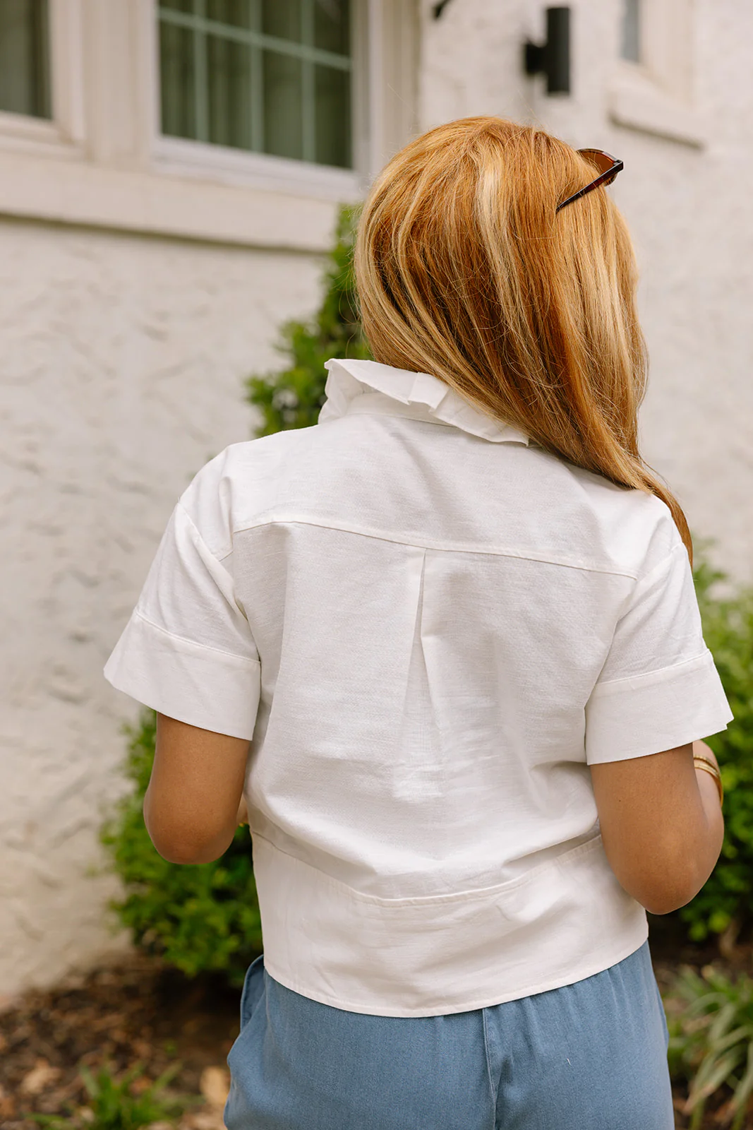 Camille White Linen Ruffle Short Sleeve Top - Image 4
