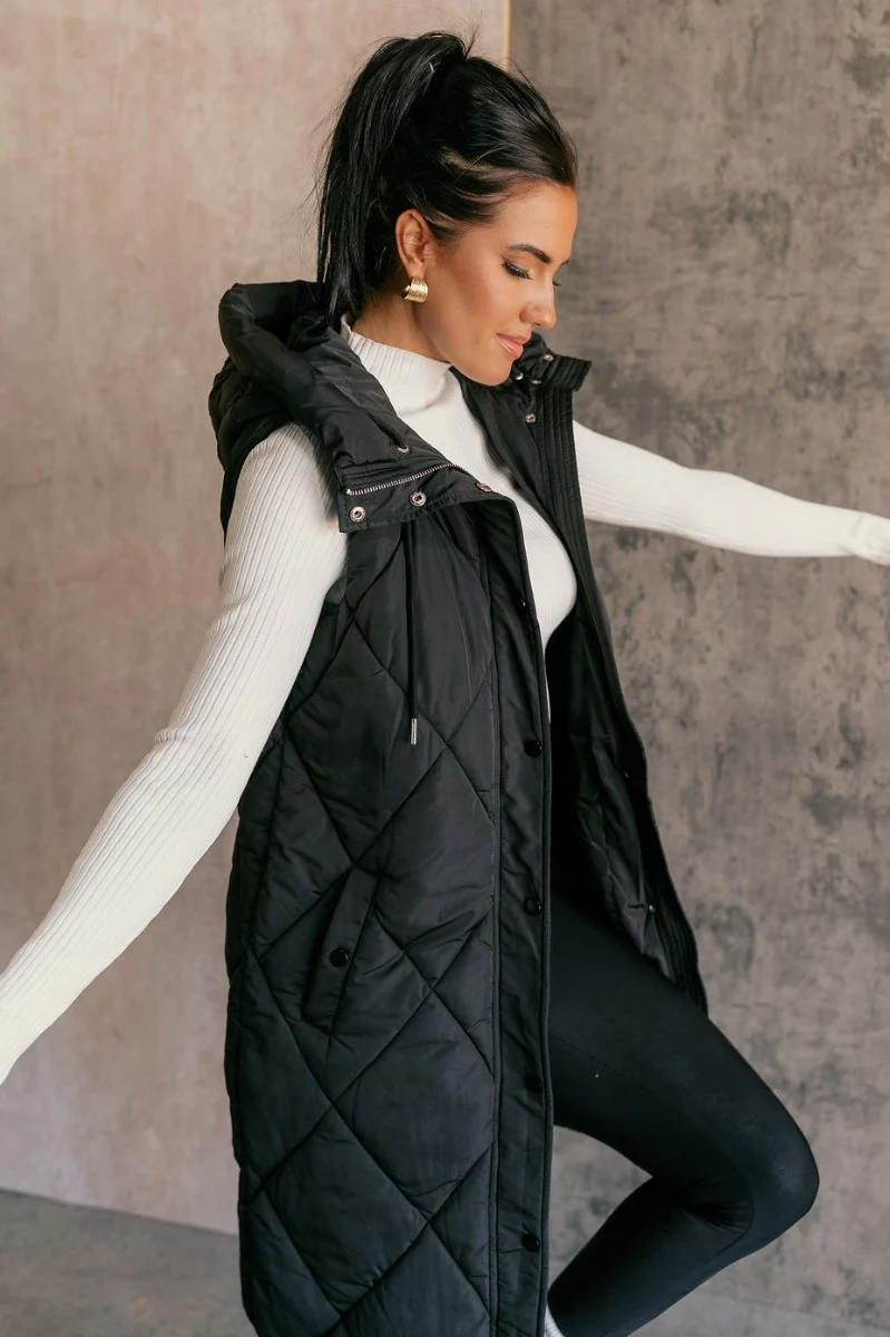 Camryn Black Longline Puffer Vest - Image 3