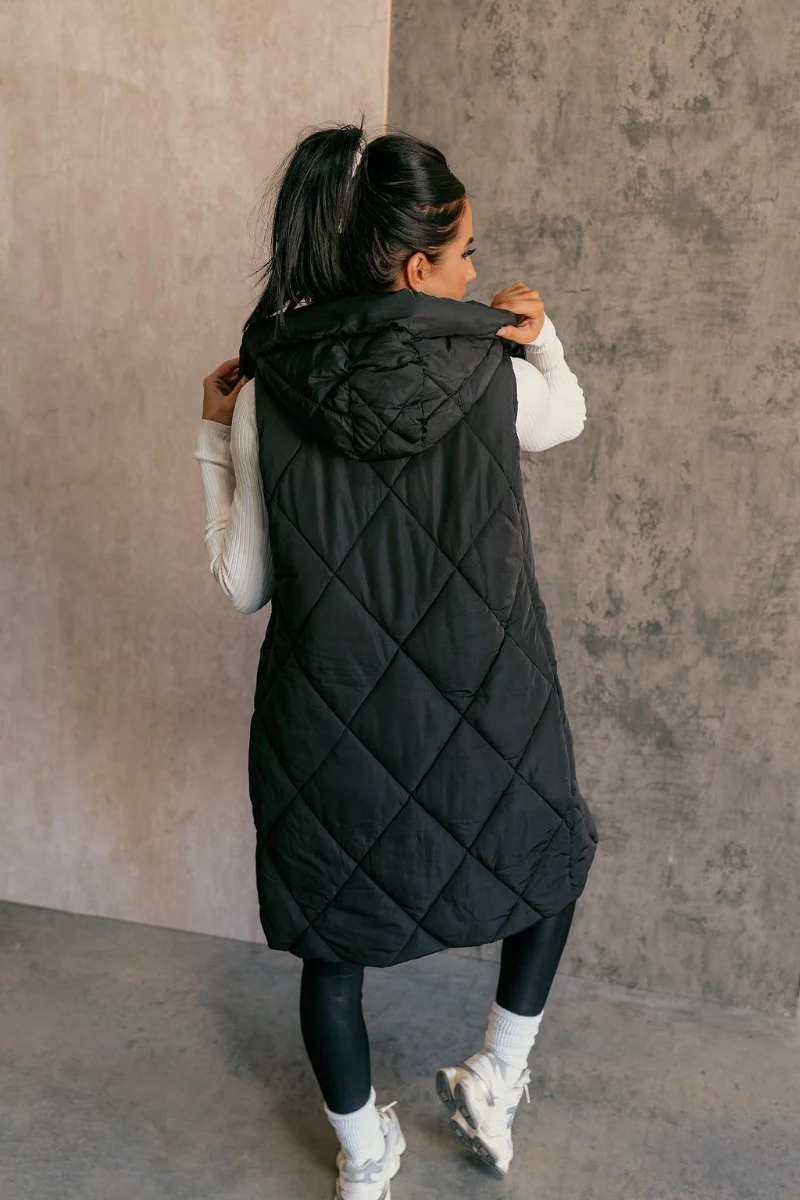 Camryn Black Longline Puffer Vest - Image 6