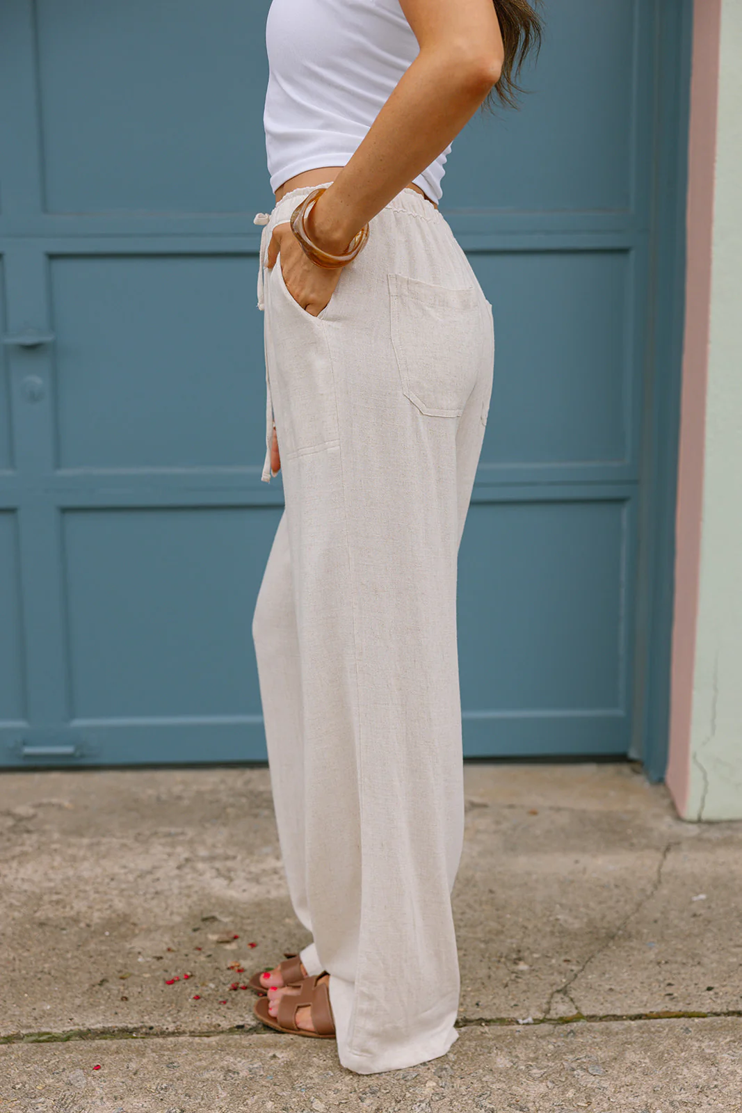Camryn Natural Linen Wide Leg Pants - Image 3