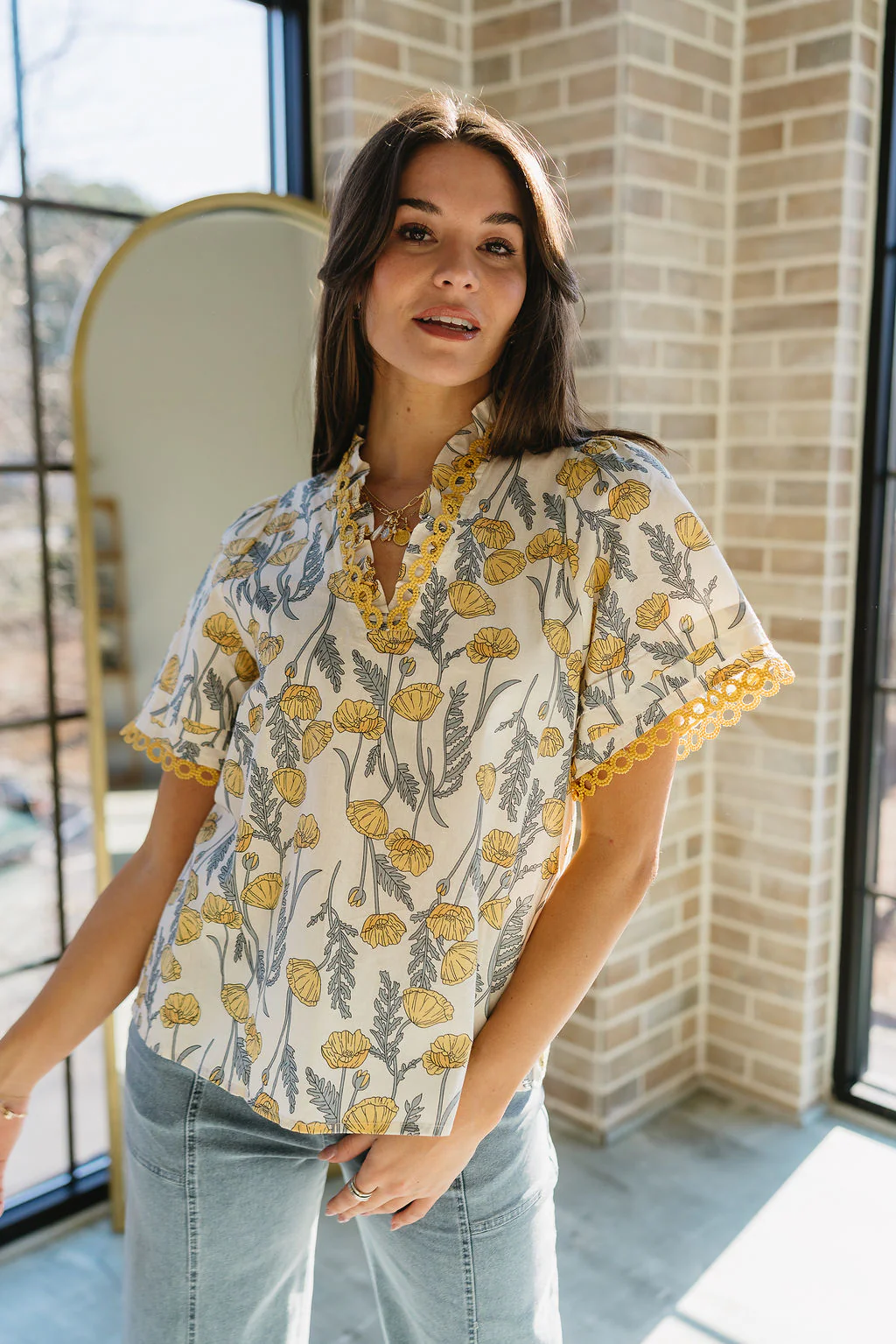 Camryn Yellow & Grey Floral Top